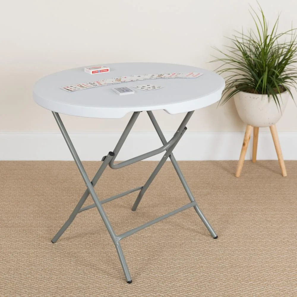 2.63-Foot Round Granite In White Plastic Folding Table By Flash Furniture