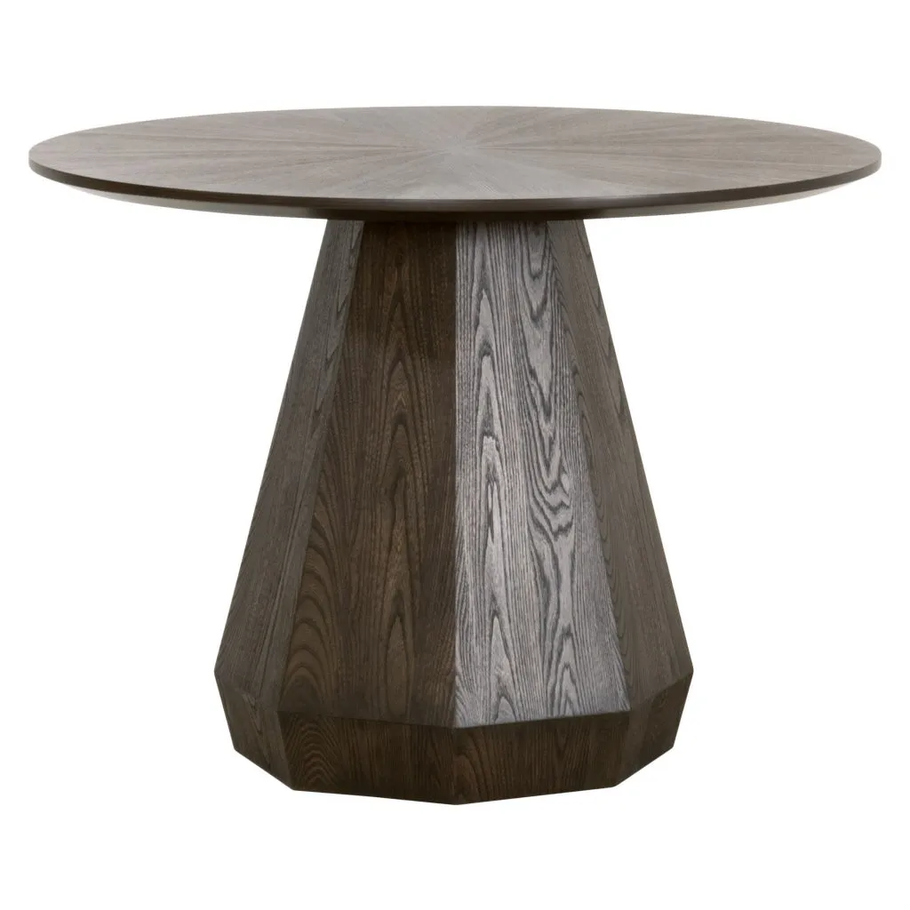 42 Inch Dining Table, Round Top, Modern Pedestal Base, Brushed Brown Finish By Casagear Home