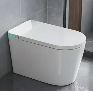 Allsumhome Smart Toilet with 85MM Wider Bidet Seat, Smart Toilet with Bidet Built in, Voice Control, Bubble Shield, AUTO Dual Flush,Tankless Toilet with Warm Air Dryer, Wireness Remote Control, White