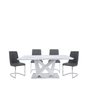 Amara Marble Effect Dining Set with 6 Chevron Chairs