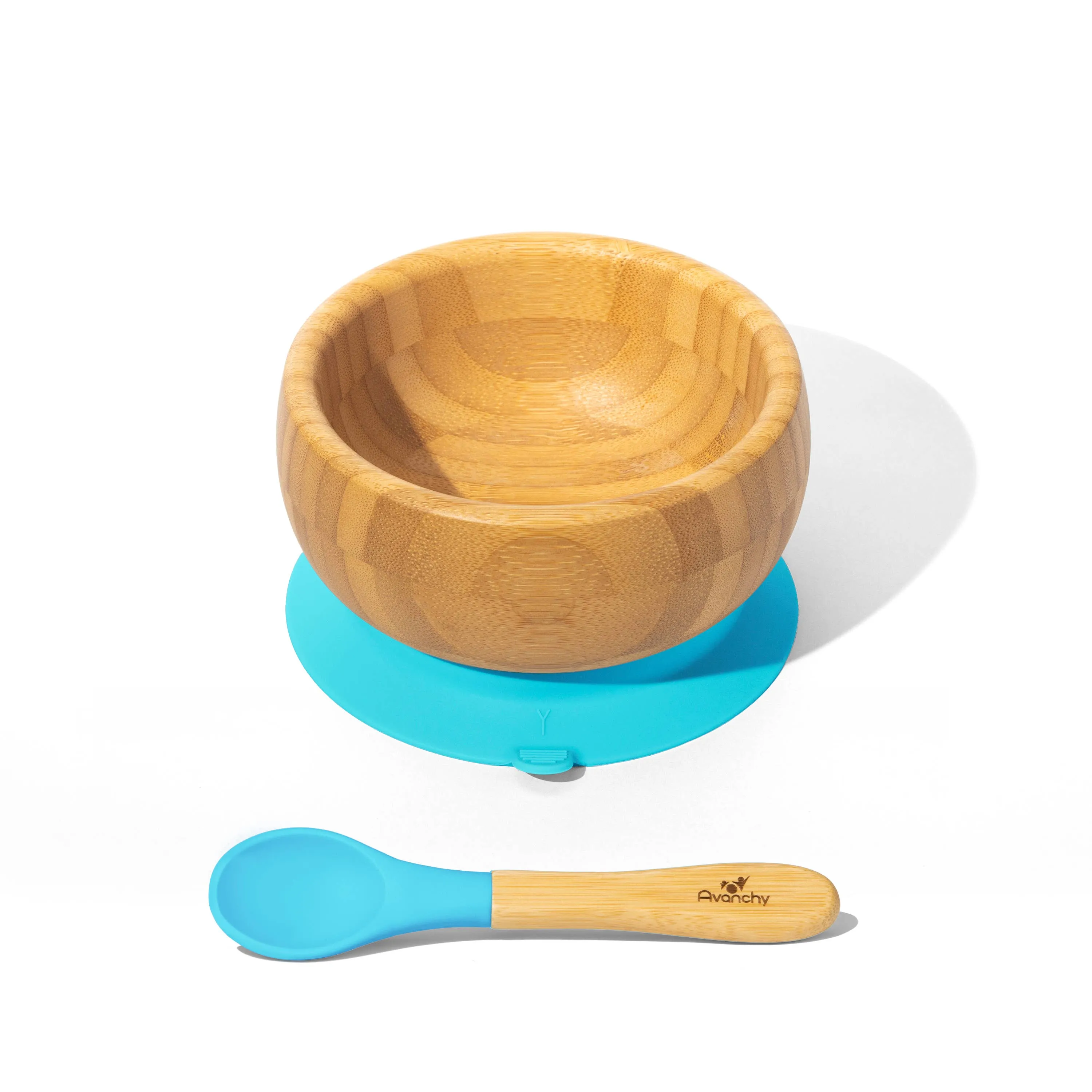 Bamboo & Silicone Baby Suction Bowl   Spoon - blue