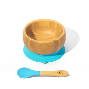 Bamboo & Silicone Baby Suction Bowl   Spoon - blue