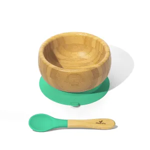 Bamboo & Silicone Baby Suction Bowl   Spoon - green