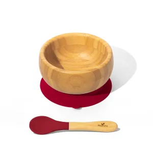 Bamboo & Silicone Baby Suction Bowl   Spoon - magenta