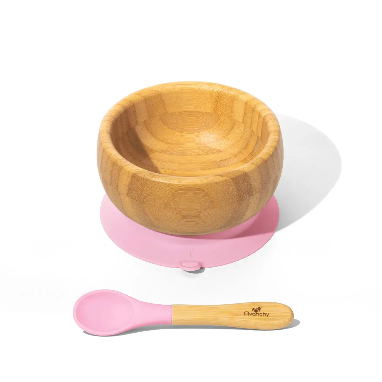 Bamboo & Silicone Baby Suction Bowl   Spoon - pink