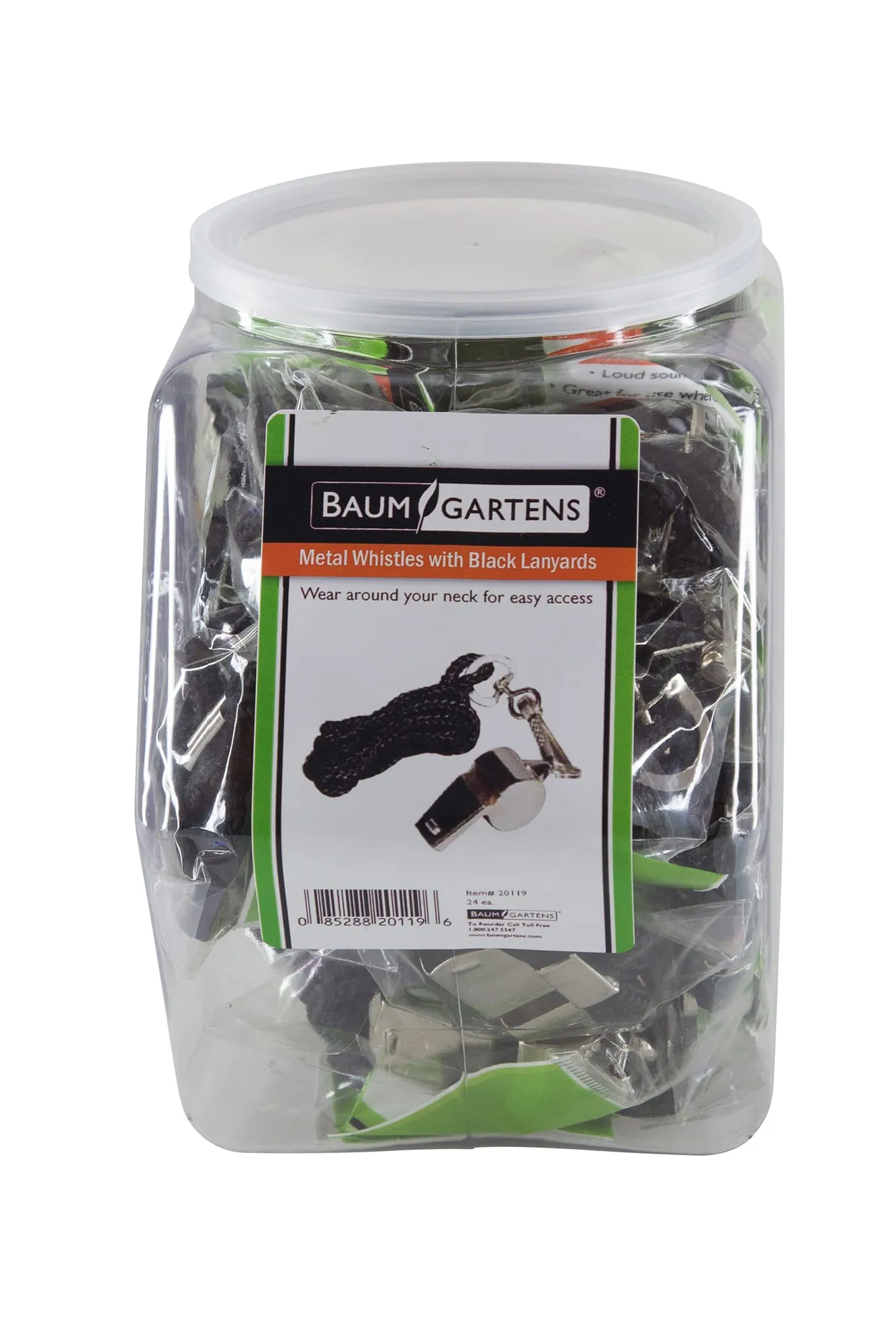 Baumgartens Whistle with Lanyard Hexagonal Tub Display of 24 CHROME (20119)