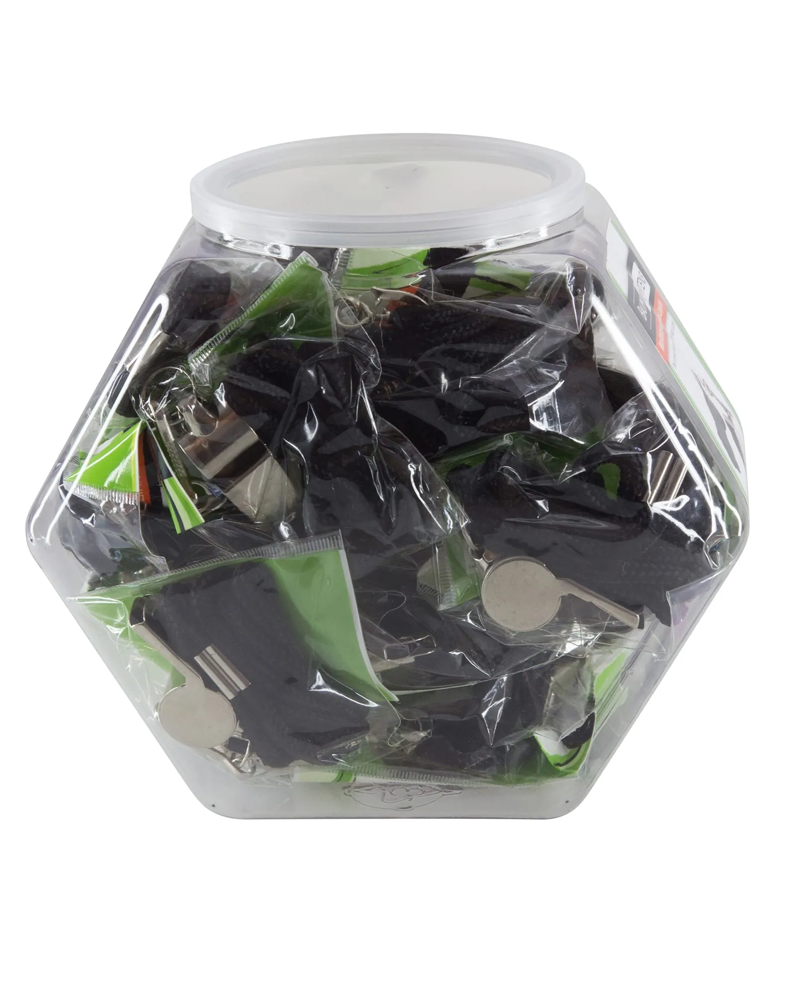 Baumgartens Whistle with Lanyard Hexagonal Tub Display of 24 CHROME (20119)