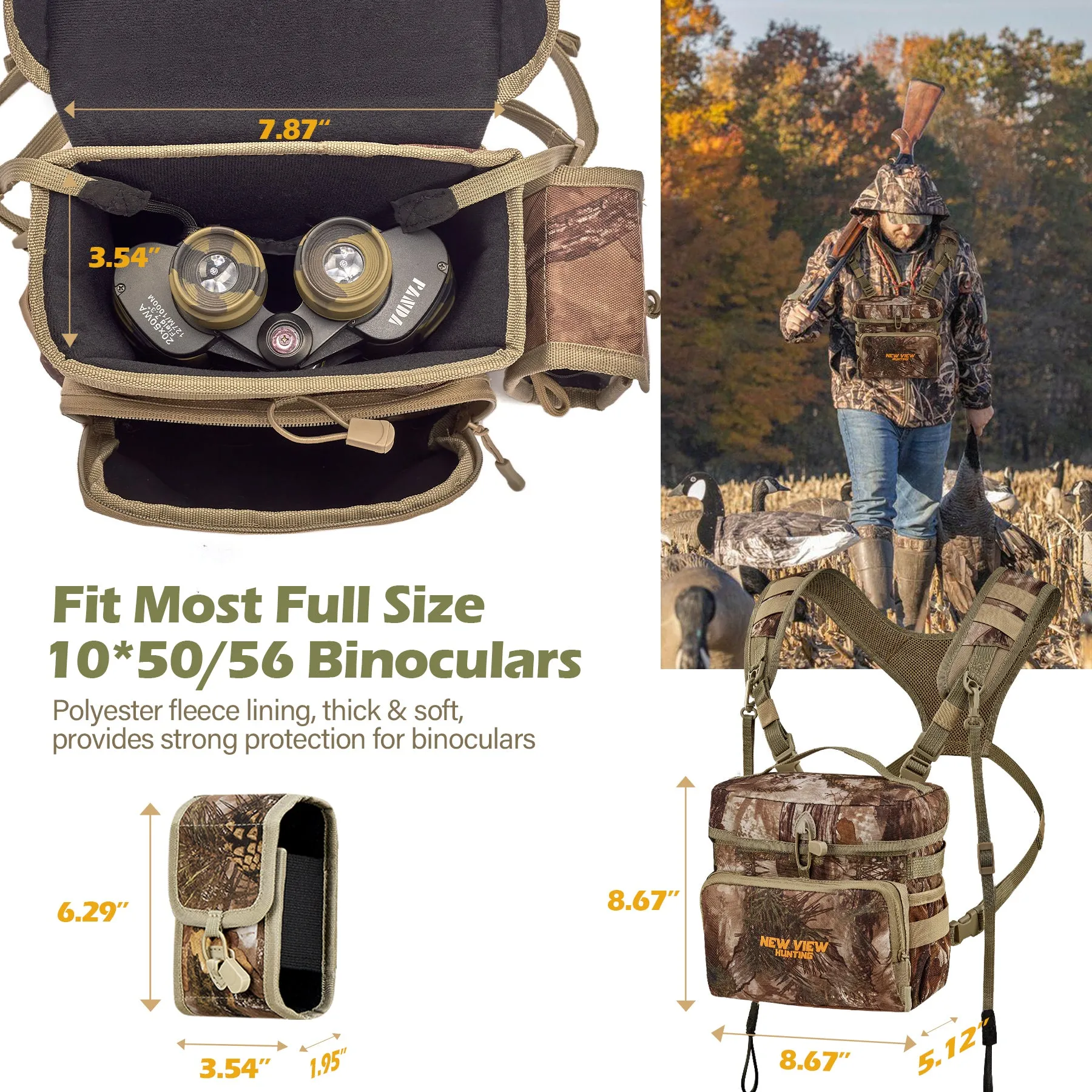 Binocular Chest Pack for Hunting, Bino Harness with Range Finder Pouch (Large Size)