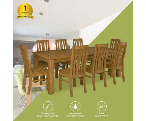 Birdsville 9pc Dining Set 225cm Table 8 Chair Solid Mt Ash Wood Timber - Brown