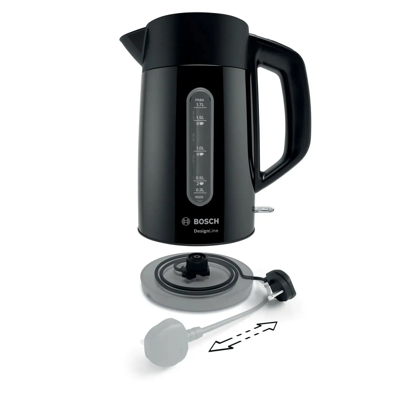 Bosch TWK3P423GB 1.7L 3KW Designline Kettle - Black