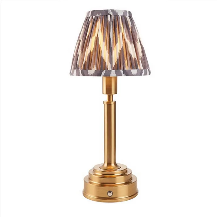 Brushed Gold Rechargeable Touch Lamp With Chevron Pleated Shade - Mix & Match