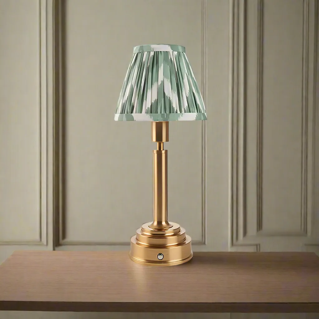 Brushed Gold Rechargeable Touch Lamp With Chevron Pleated Shade - Mix & Match