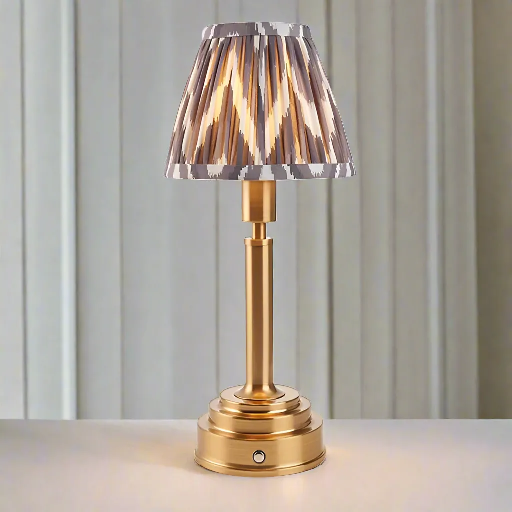 Brushed Gold Rechargeable Touch Lamp With Chevron Pleated Shade - Mix & Match