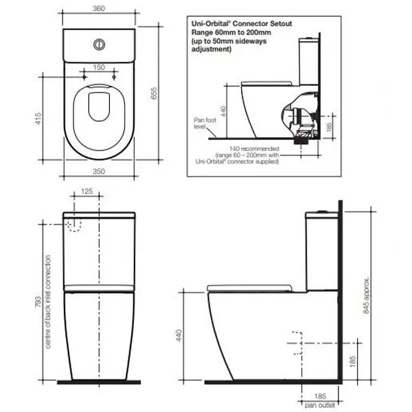 Caroma Urbane II Luxe Cleanflush Wall Faced Toilet Suite - Upgraded Seat Design