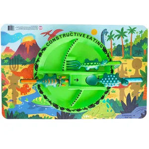 Constructive Eating - Dinosaur Plate, Utensils and Placemat Bundle