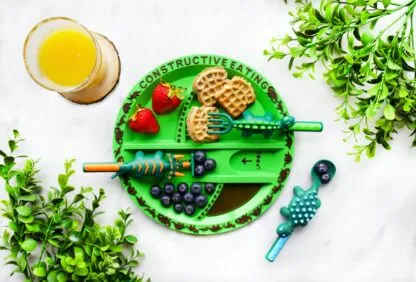 Constructive Eating - Dinosaur Plate, Utensils and Placemat Bundle