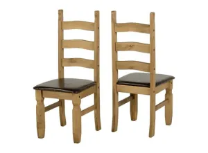 Corona Pine Wooden Dining Chair With Brown Cover Pair