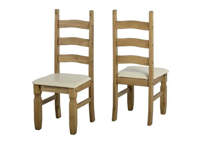 Corona Pine Wooden Dining Chair With Cream Cover Pair