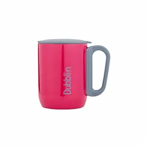 DUBBLIN Polo Stainless Steel Unbreakable Tea Coffee Mug Double Wall Insulated with Handle and Lid, Wide Mouth Mug Keeps Beverages Hot & Cold 220 ML Pink