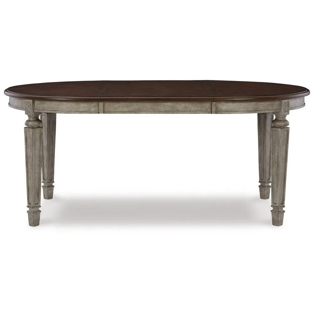 Eerie 48-72 Inch Extendable Oval Dining Table, Rich Brown and Vintage Gray By Casagear Home