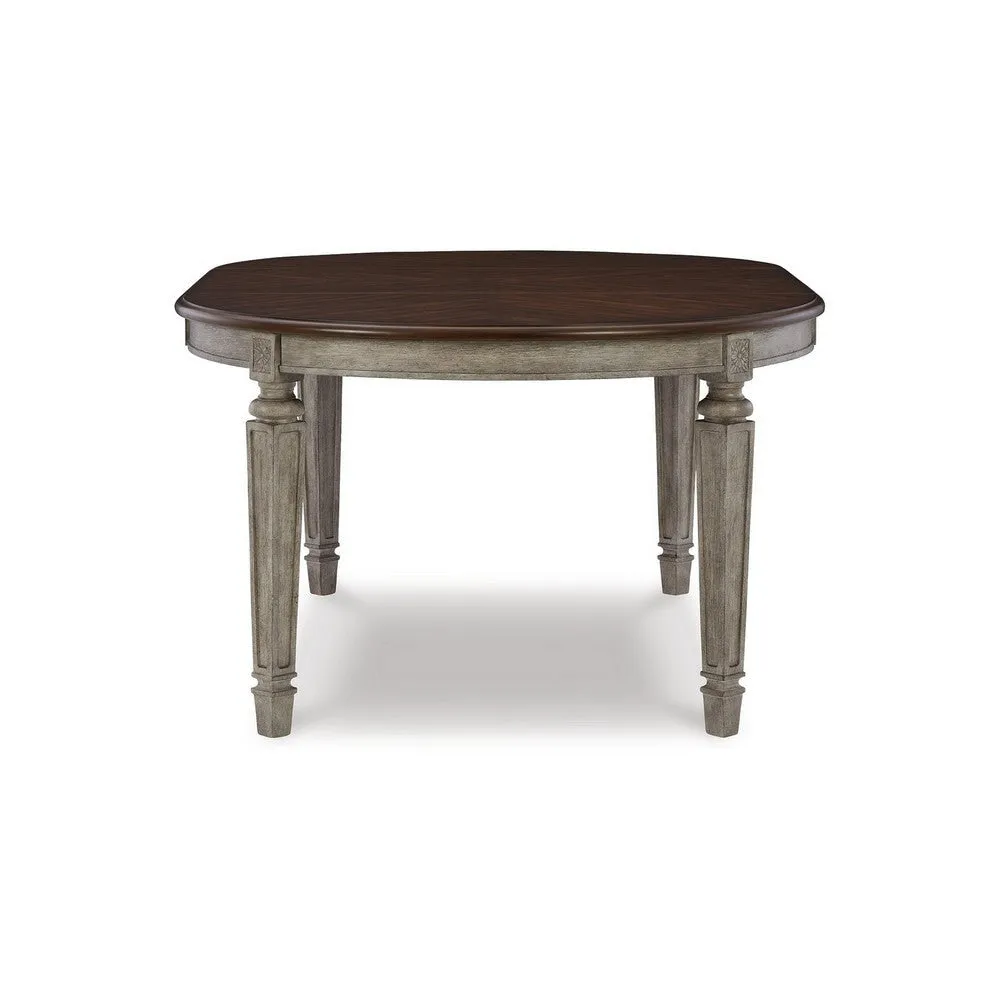 Eerie 48-72 Inch Extendable Oval Dining Table, Rich Brown and Vintage Gray By Casagear Home