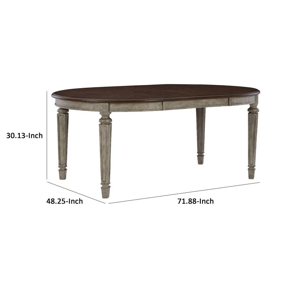 Eerie 48-72 Inch Extendable Oval Dining Table, Rich Brown and Vintage Gray By Casagear Home