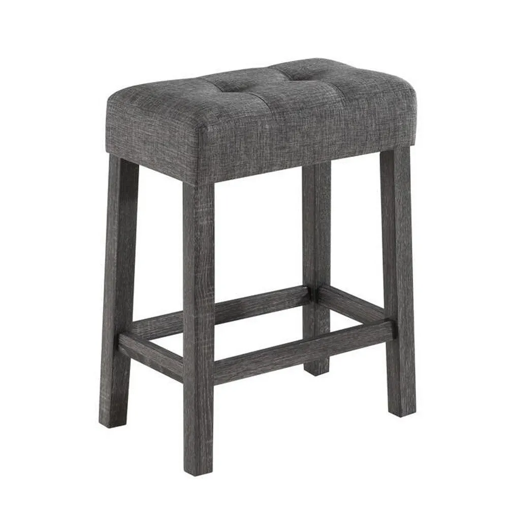 Elva 4 Piece Counter Height Table Set, Deep Tufted Stools, Smooth Gray By Casagear Home