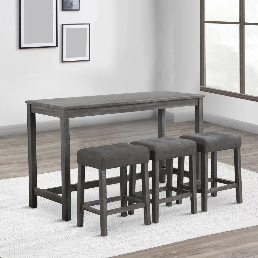 Elva 4 Piece Counter Height Table Set, Deep Tufted Stools, Smooth Gray By Casagear Home