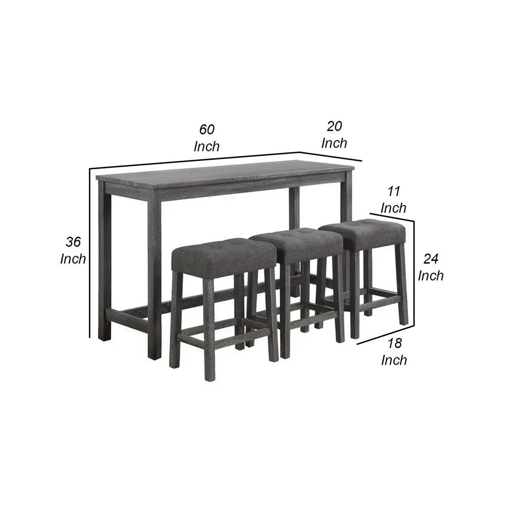 Elva 4 Piece Counter Height Table Set, Deep Tufted Stools, Smooth Gray By Casagear Home