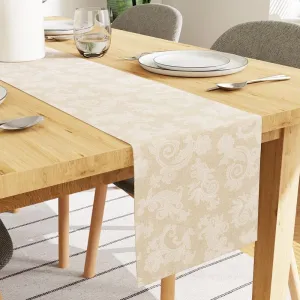 Encasa Table Runner For 4 Seater Dining- Beige Floral Printed | Chambray Cotton | Size 32X150 Cm | X-Small