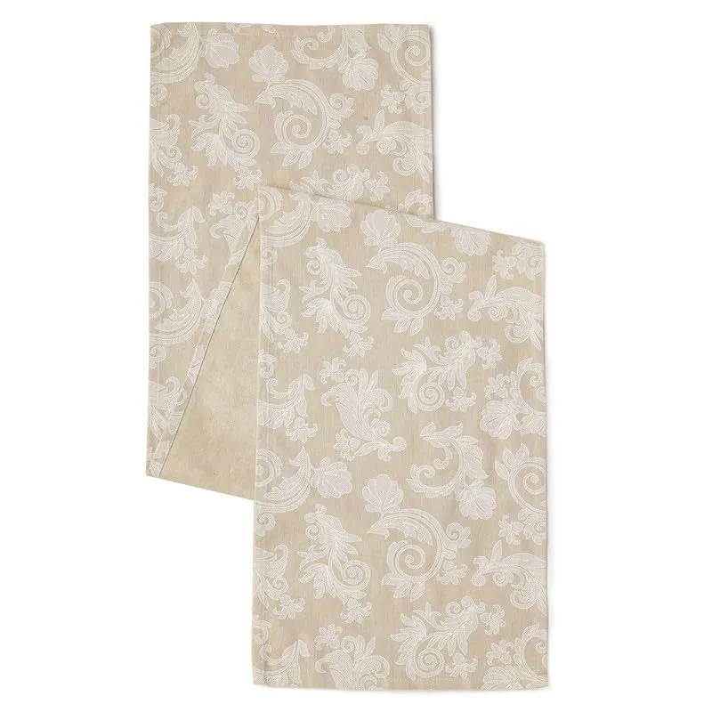 Encasa Table Runner For 4 Seater Dining- Beige Floral Printed | Chambray Cotton | Size 32X150 Cm | X-Small