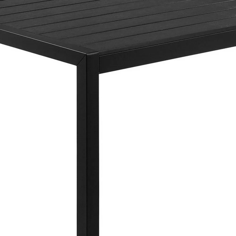 Fifi 71 Inch Outdoor Dining Table, Polyresin Top, Black Aluminum Frame By Casagear Home