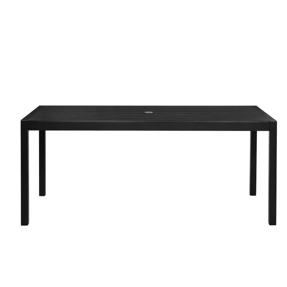 Fifi 71 Inch Outdoor Dining Table, Polyresin Top, Black Aluminum Frame By Casagear Home