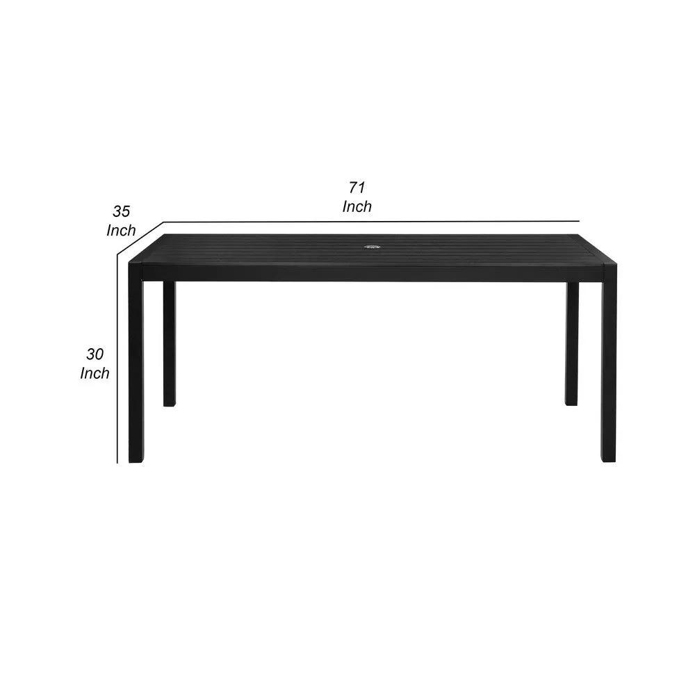 Fifi 71 Inch Outdoor Dining Table, Polyresin Top, Black Aluminum Frame By Casagear Home