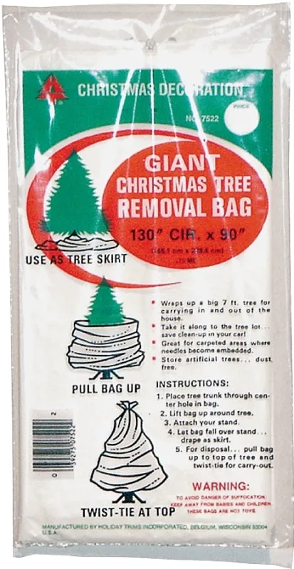 Holidaytrims 7522 Tree Removal Bag, 144 Cir x 90 in, 7 Tree ft Capacity, Poly Bag, White, .75 mm Thick :EA: QUANTITY: 36