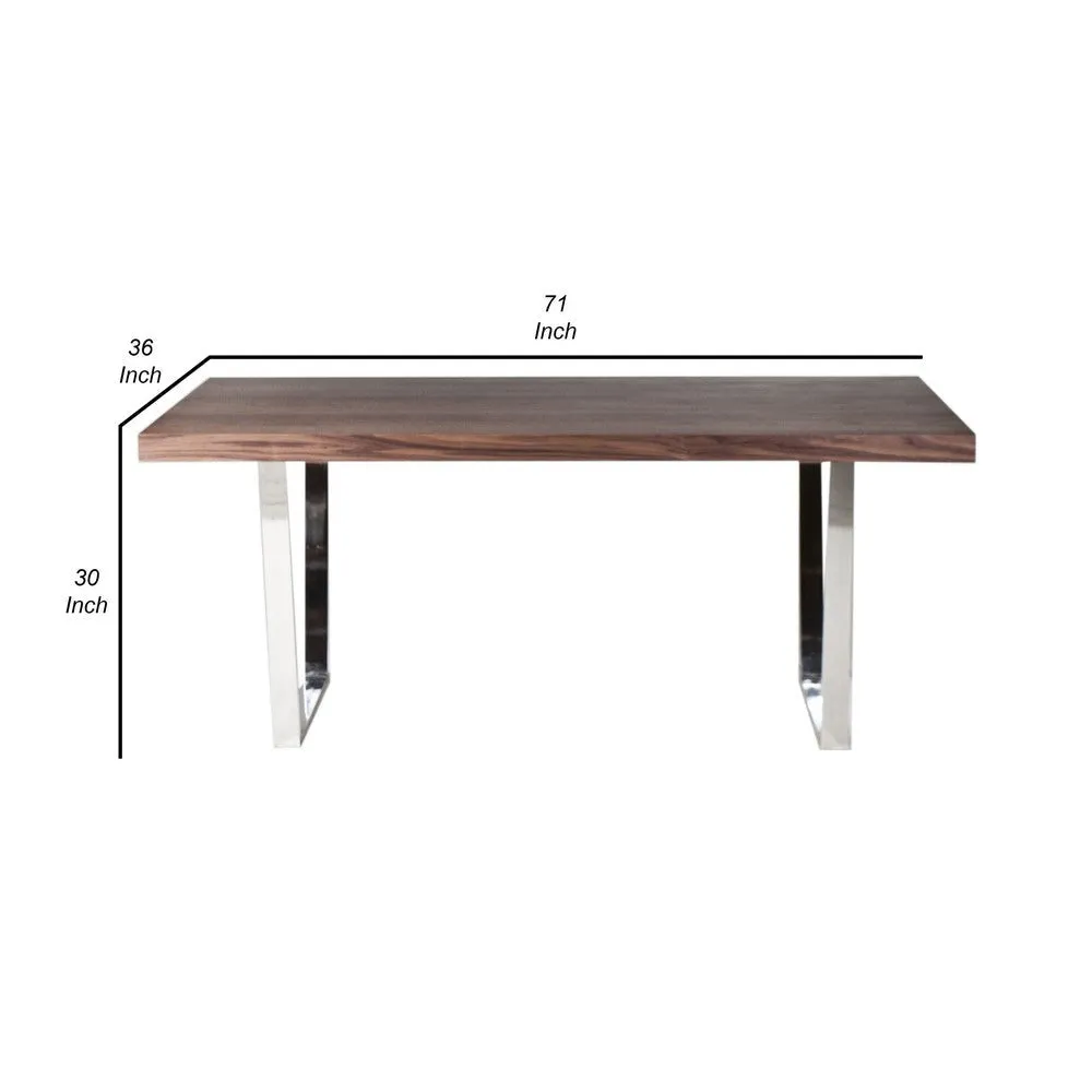 Ien 71 Inch Dining Table, Rectangular Top, Open Metal Panel, Walnut Brown By Casagear Home