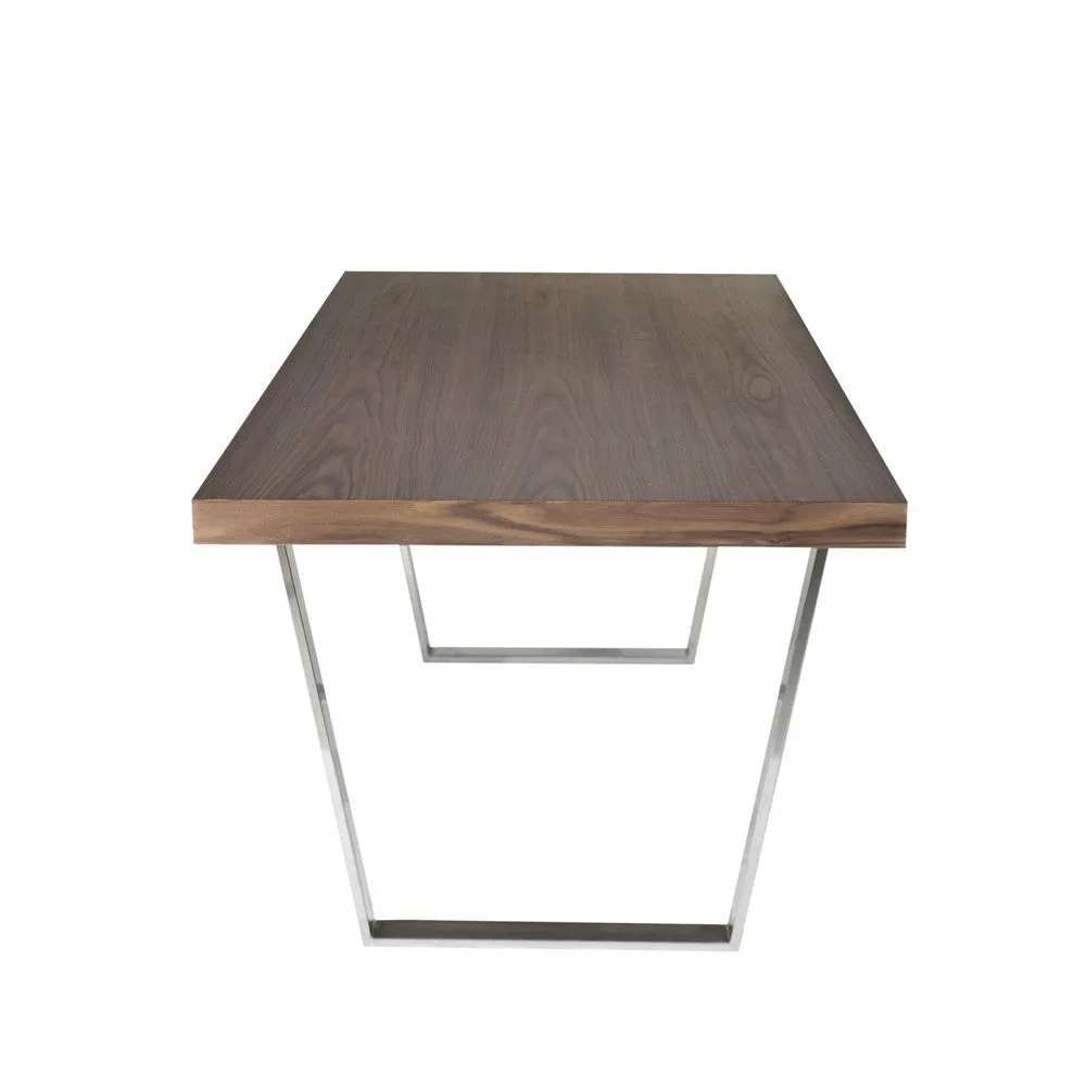 Ien 71 Inch Dining Table, Rectangular Top, Open Metal Panel, Walnut Brown By Casagear Home