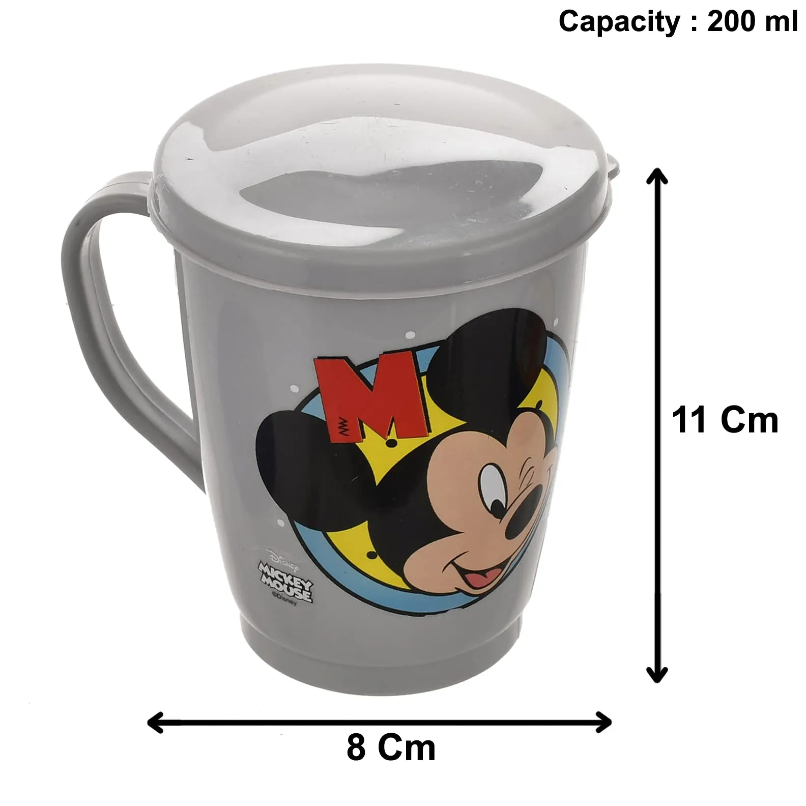 Kuber Industries Mickey Face Printed Food Grade BPA-Free Plastic Tea/Coffee Mug for Coffee Tea Cocoa, Camping Mugs with Lid (Light Grey, Standard)