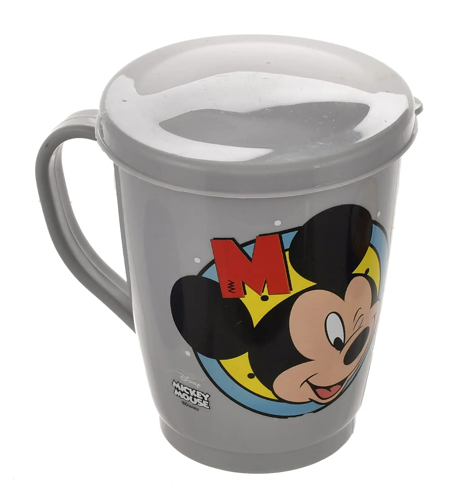 Kuber Industries Mickey Face Printed Food Grade BPA-Free Plastic Tea/Coffee Mug for Coffee Tea Cocoa, Camping Mugs with Lid (Light Grey, Standard)