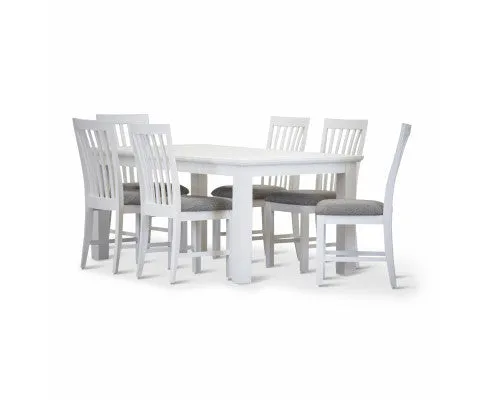 Laelia 7pc Dining Set 180cm Table 6 Chair Acacia Wood Coastal Furniture - White