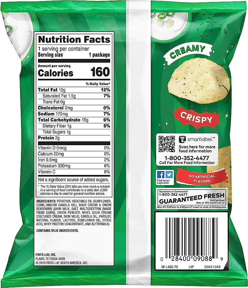 LAY'S SOUR CREAM & ONION (50 BAGS)