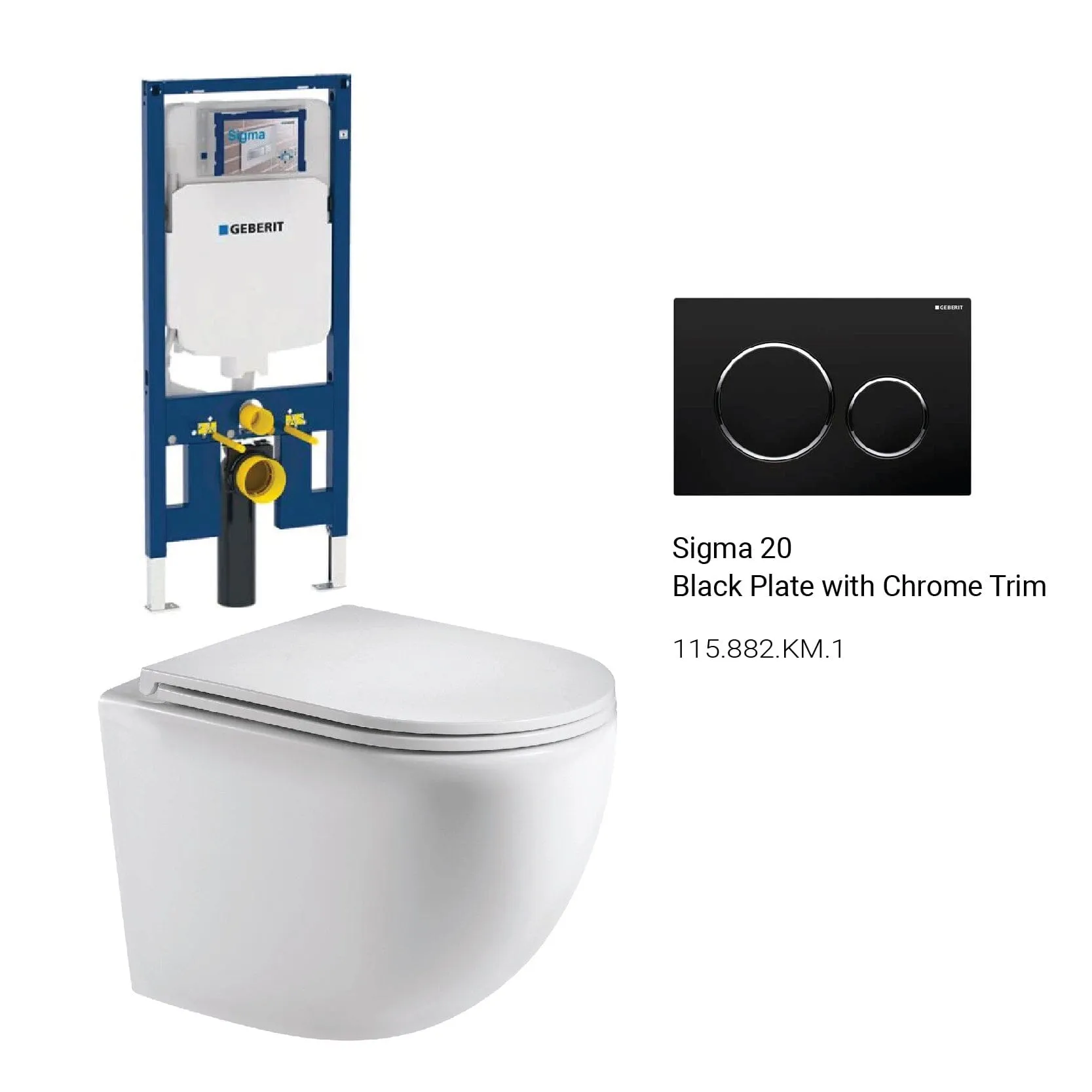 Max49 Rimless Tornado Wall Hung Toilet Package - Geberit Sigma 8 Duofix In Wall Cistern & Round Button