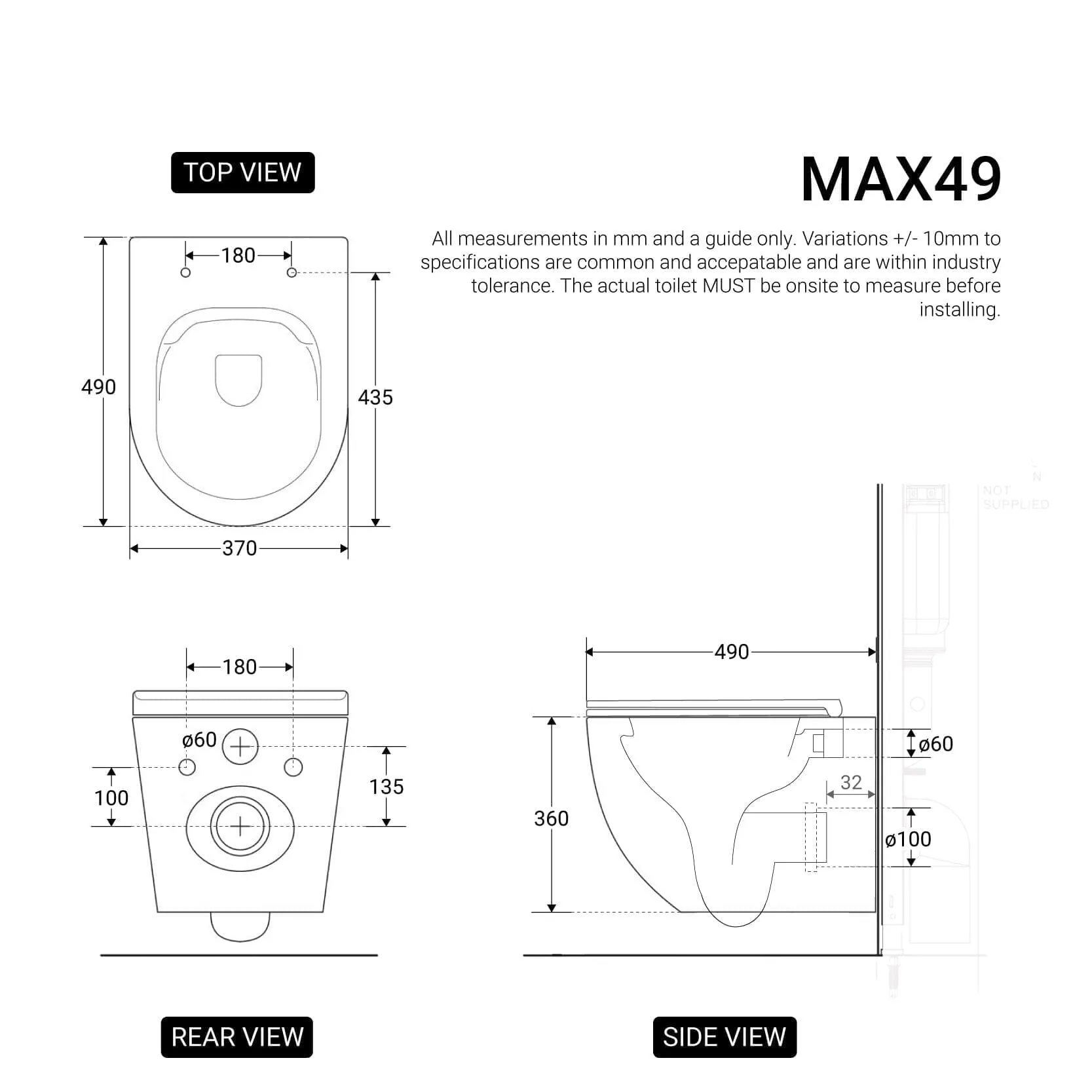 Max49 Rimless Tornado Wall Hung Toilet Package - Geberit Sigma 8 Duofix In Wall Cistern & Round Button