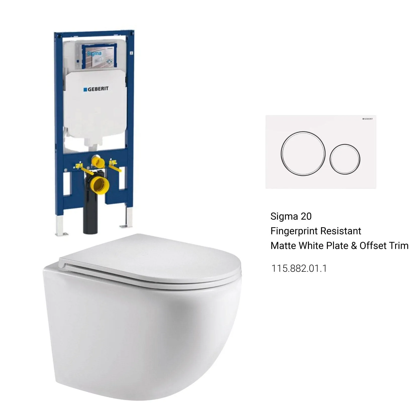 Max49 Rimless Tornado Wall Hung Toilet Package - Geberit Sigma 8 Duofix In Wall Cistern & Round Button