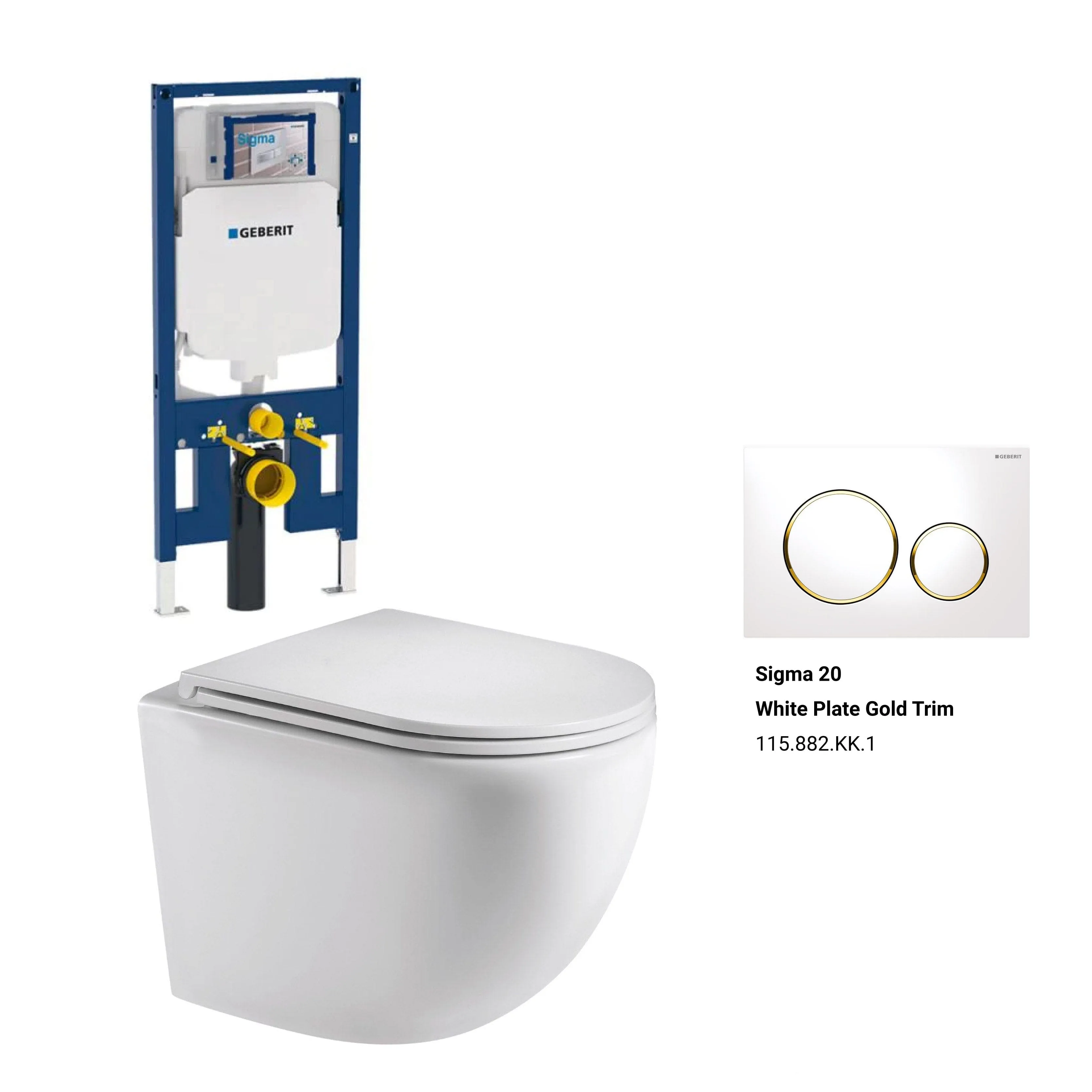 Max49 Rimless Tornado Wall Hung Toilet Package - Geberit Sigma 8 Duofix In Wall Cistern & Round Button