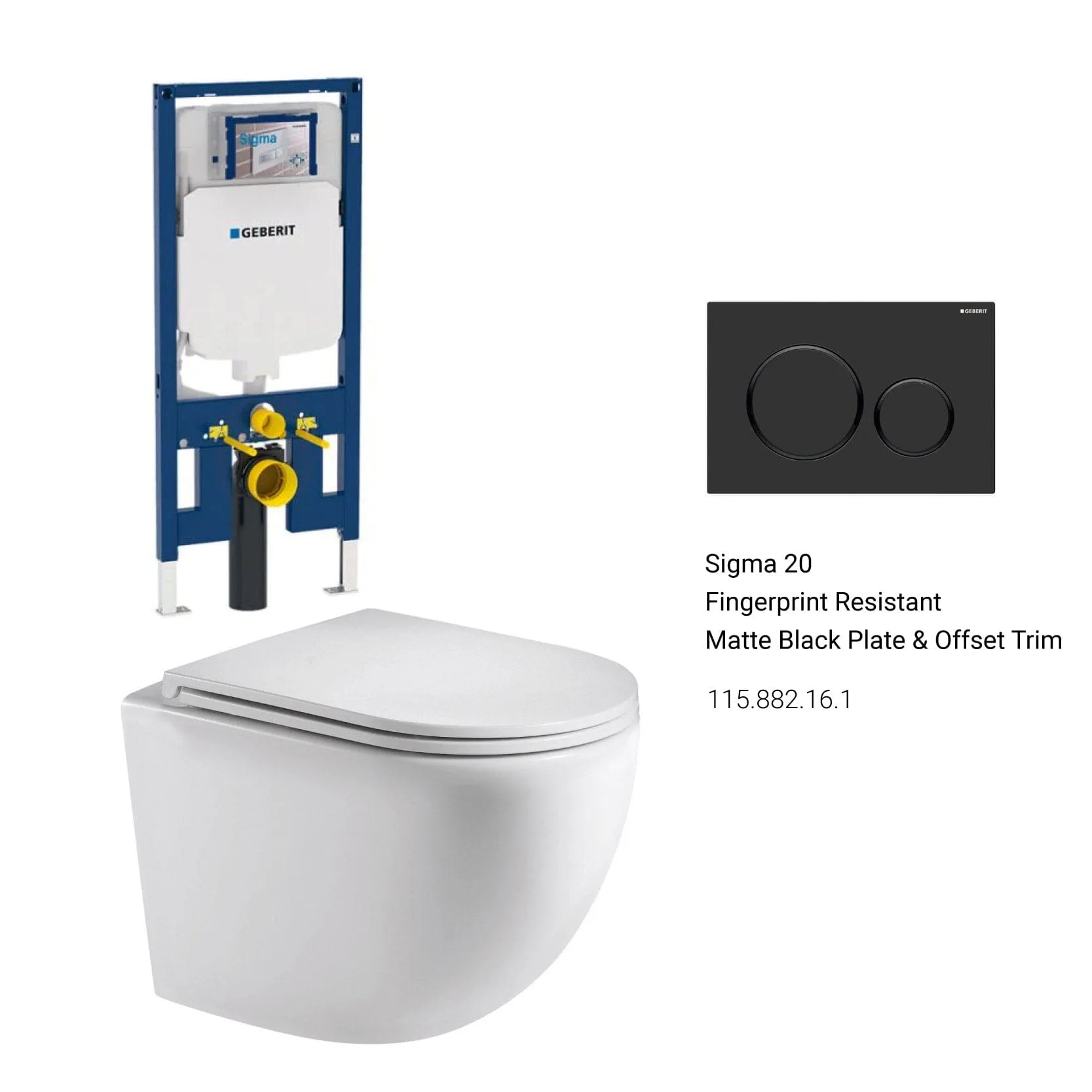 Max49 Rimless Tornado Wall Hung Toilet Package - Geberit Sigma 8 Duofix In Wall Cistern & Round Button