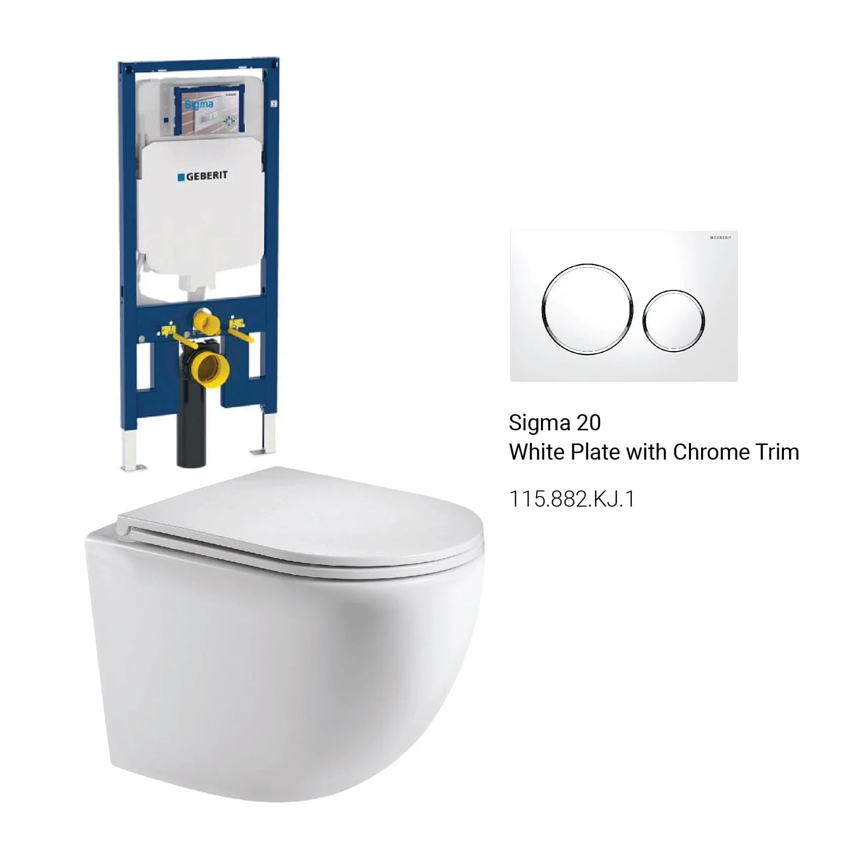 Max49 Rimless Tornado Wall Hung Toilet Package - Geberit Sigma 8 Duofix In Wall Cistern & Round Button