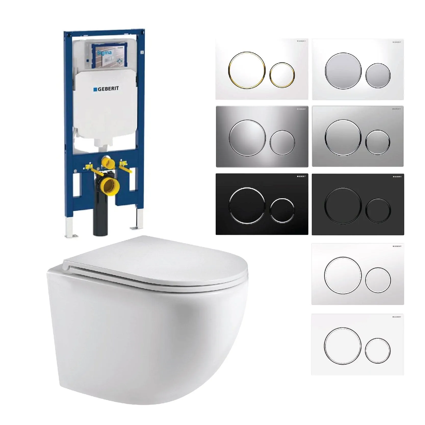 Max49 Rimless Tornado Wall Hung Toilet Package - Geberit Sigma 8 Duofix In Wall Cistern & Round Button