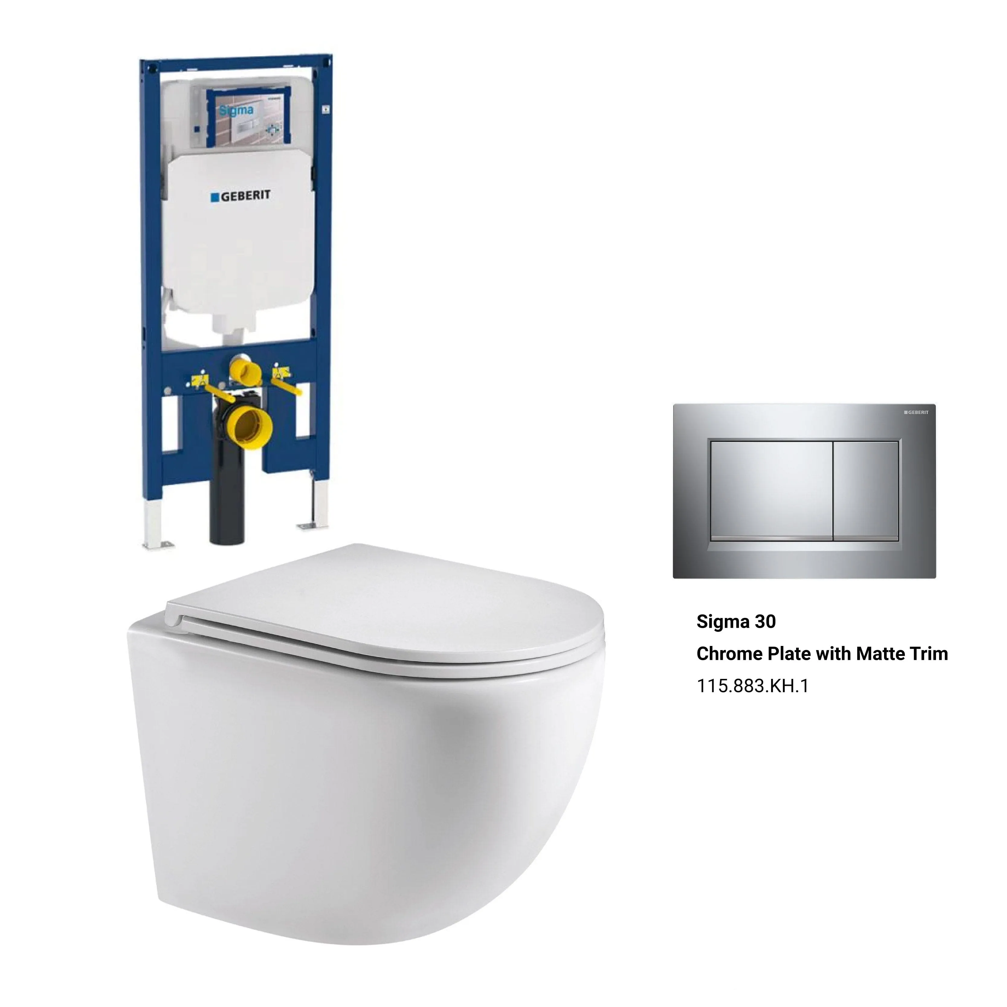 Max49 Rimless Tornado Wall Hung Toilet Package - Geberit Sigma 8 Duofix In Wall Cistern & Square Button