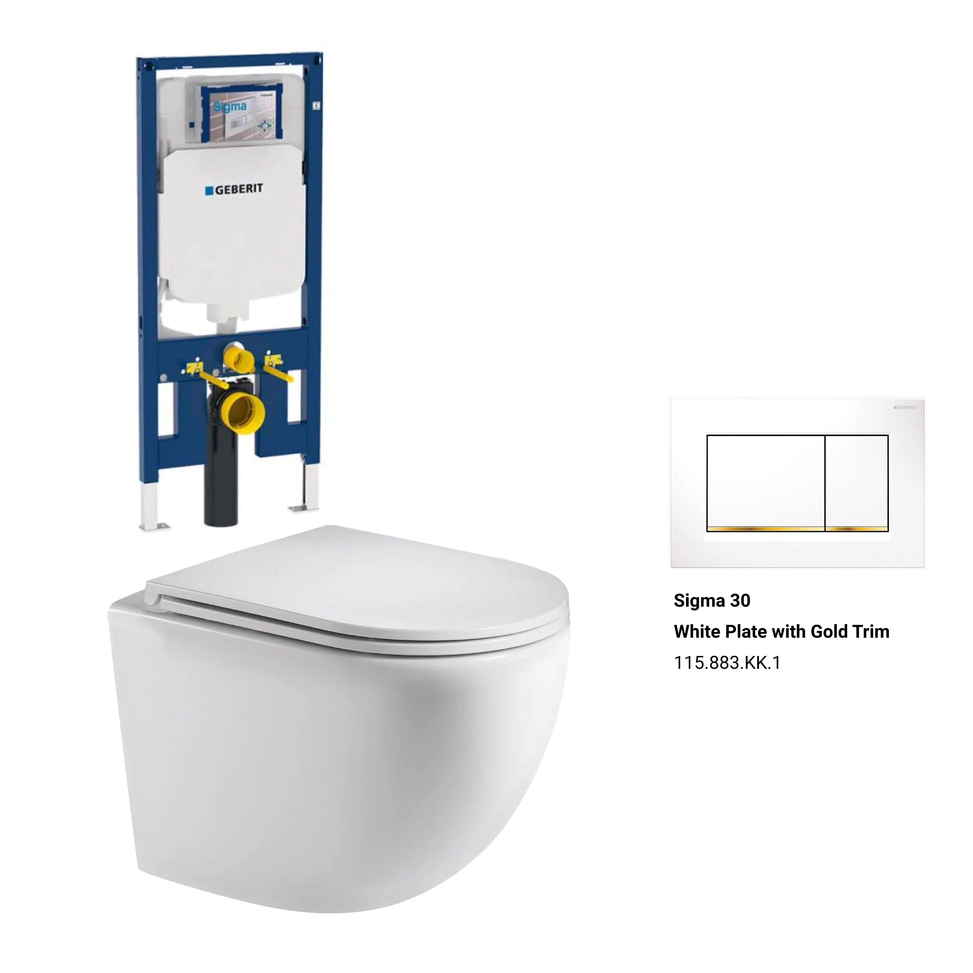 Max49 Rimless Tornado Wall Hung Toilet Package - Geberit Sigma 8 Duofix In Wall Cistern & Square Button